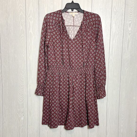 Michael Michael Kors Burgandy V-Neck Long Sleeve Dress Small NWOT - Picture 1 of 5